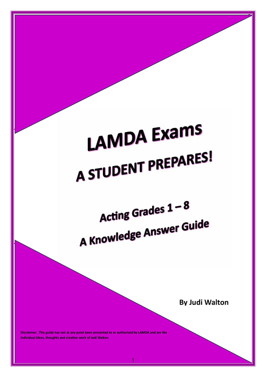 LAMDA Exams - A Student Prepares!  Acting Entry to Grade 8 Knowledge Answer Guide