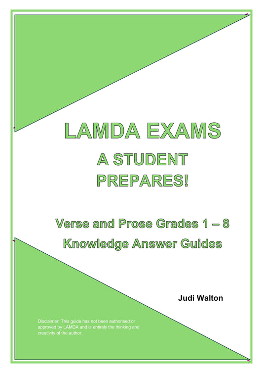 LAMDA Exams - A Student Prepares! Verse and Prose - Entry to G8 Knowledge Answer Guide.