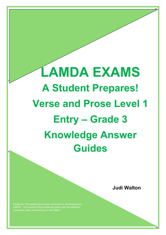 LAMDA Exams - A Student Prepares!  Verse and Prose Level 1 and Entry Knowledge Answer Guide